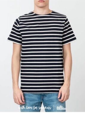Norse Projects Navy and White Striped Short Sleeve Tee